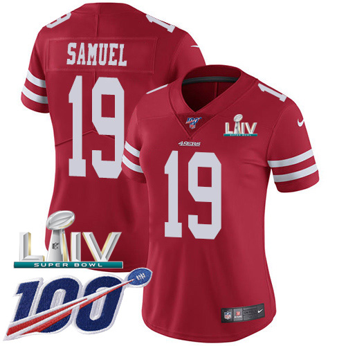 San Francisco 49ers Nike 19 Deebo Samuel Red Super Bowl LIV 2020 Team Color Women Stitched NFL 100th Season Vapor Limited Jersey